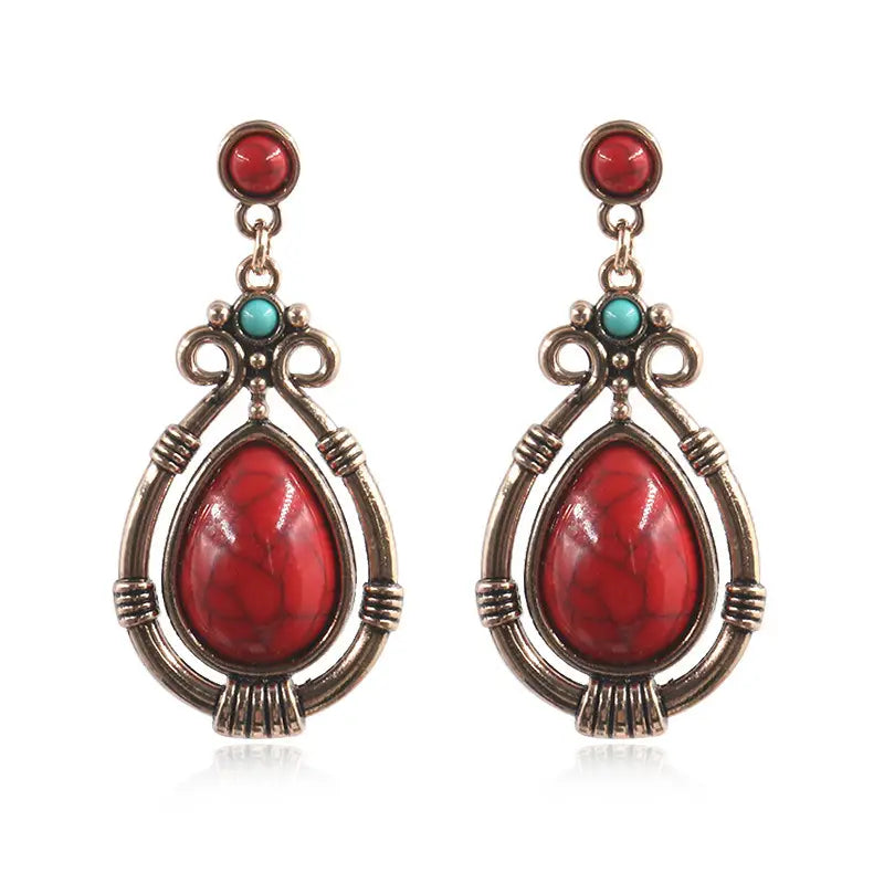 1 Pair - Vintage Ethnic Red Turquoise Earrings