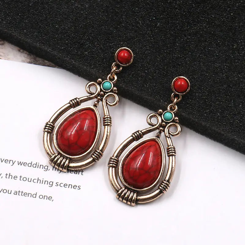 1 Pair - Vintage Ethnic Red Turquoise Earrings