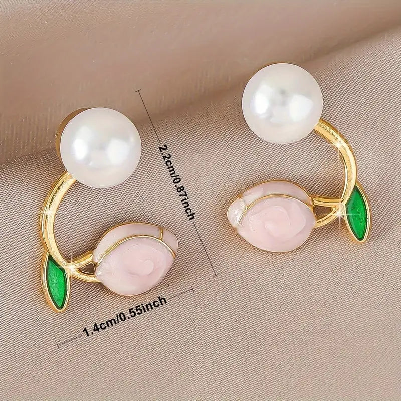 1 Pair Light Luxury Niche Design Tulip Flower Imitation Pearl