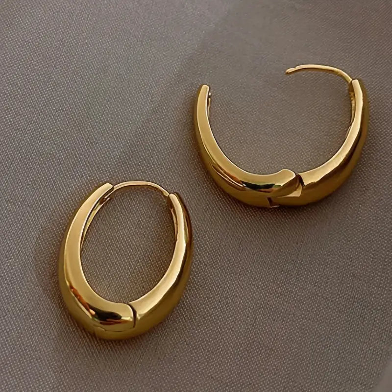 1 Pair Vintage Golden Glossy Hoop Earrings