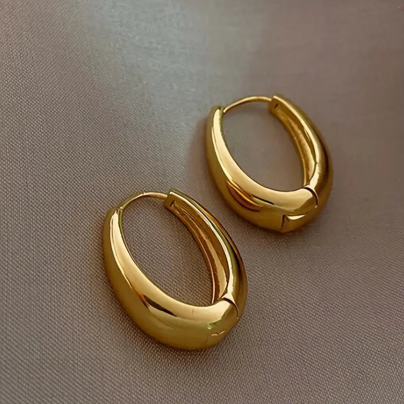 1 Pair Vintage Golden Glossy Hoop Earrings