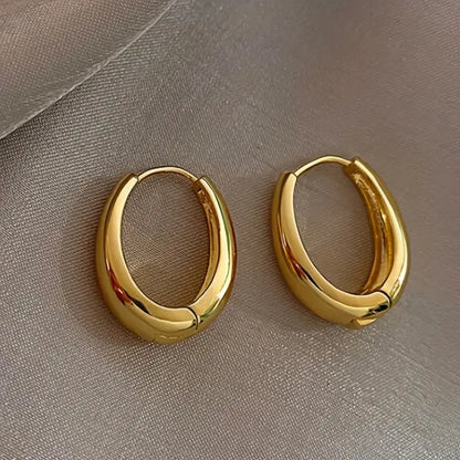 1 Pair Vintage Golden Glossy Hoop Earrings