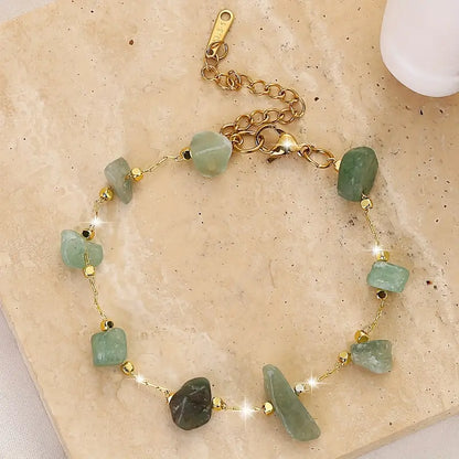 1pc Delicate Green Natural Chip Stone Beads Thin Chain Bohemian Style Handcrafted Chain Bracelet