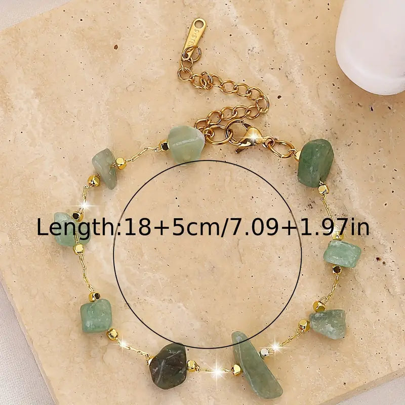 1pc Delicate Green Natural Chip Stone Beads Thin Chain Bohemian Style Handcrafted Chain Bracelet