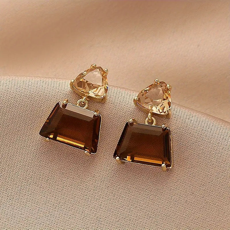 2pcs Fashion Elegant Brown Artificial Gemstone Decor Dangle Earrings