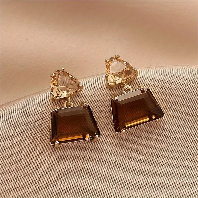 2pcs Fashion Elegant Brown Artificial Gemstone Decor Dangle Earrings