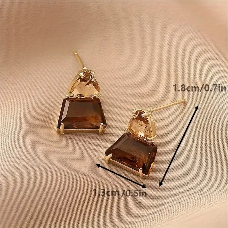 2pcs Fashion Elegant Brown Artificial Gemstone Decor Dangle Earrings