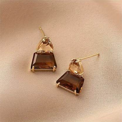 2pcs Fashion Elegant Brown Artificial Gemstone Decor Dangle Earrings