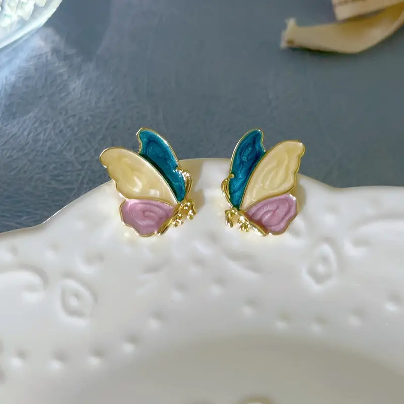 Asymmetrical Enamel Butterfly Stud Earrings