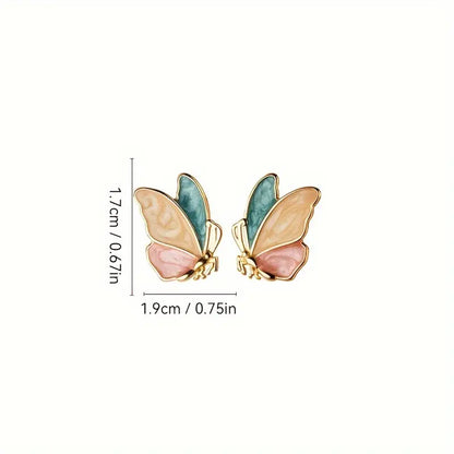 Asymmetrical Enamel Butterfly Stud Earrings