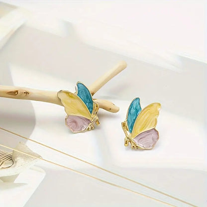 Asymmetrical Enamel Butterfly Stud Earrings