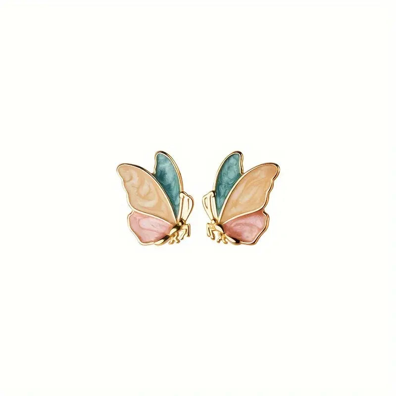 Asymmetrical Enamel Butterfly Stud Earrings