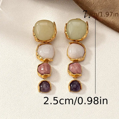 Bohemian Elegant Colorful Gemstone Dangle Earrings