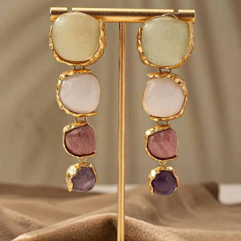 Bohemian Elegant Colorful Gemstone Dangle Earrings