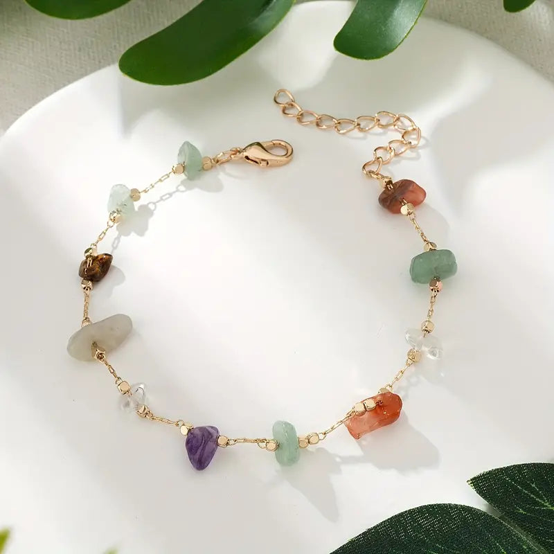 Bohemian Y2K Inspired Natural Stone Beaded Ankle Bracelet