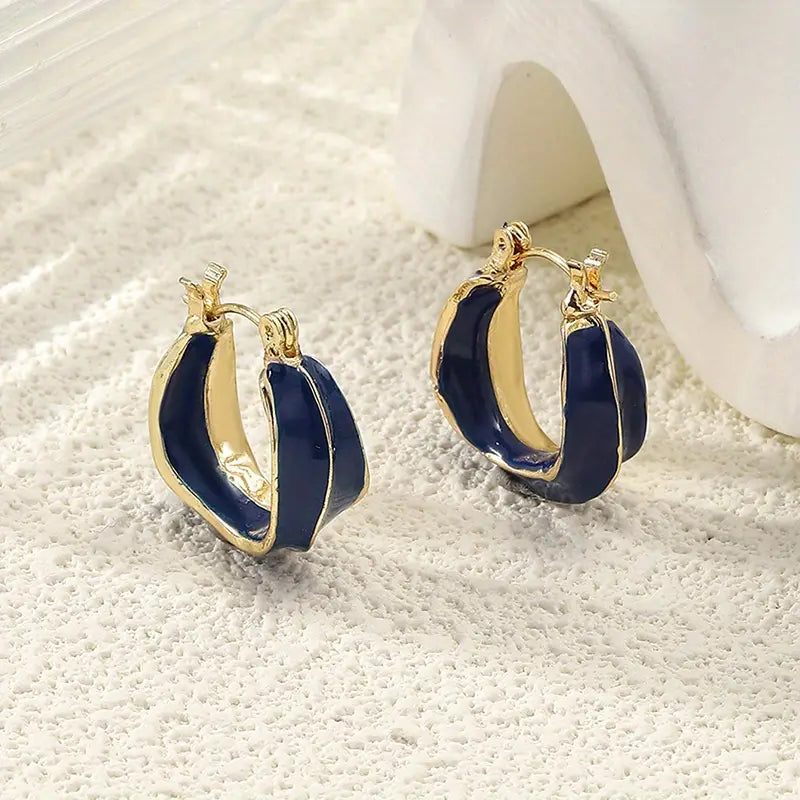 Chic Blue Enamel Hoop Earrings