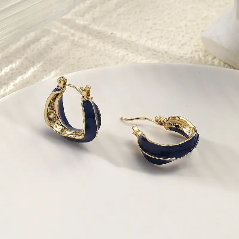 Chic Blue Enamel Hoop Earrings