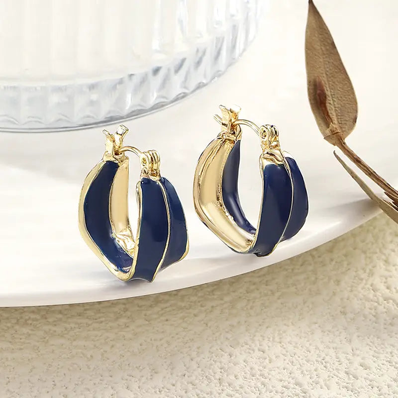 Chic Blue Enamel Hoop Earrings