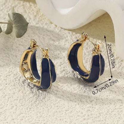 Chic Blue Enamel Hoop Earrings