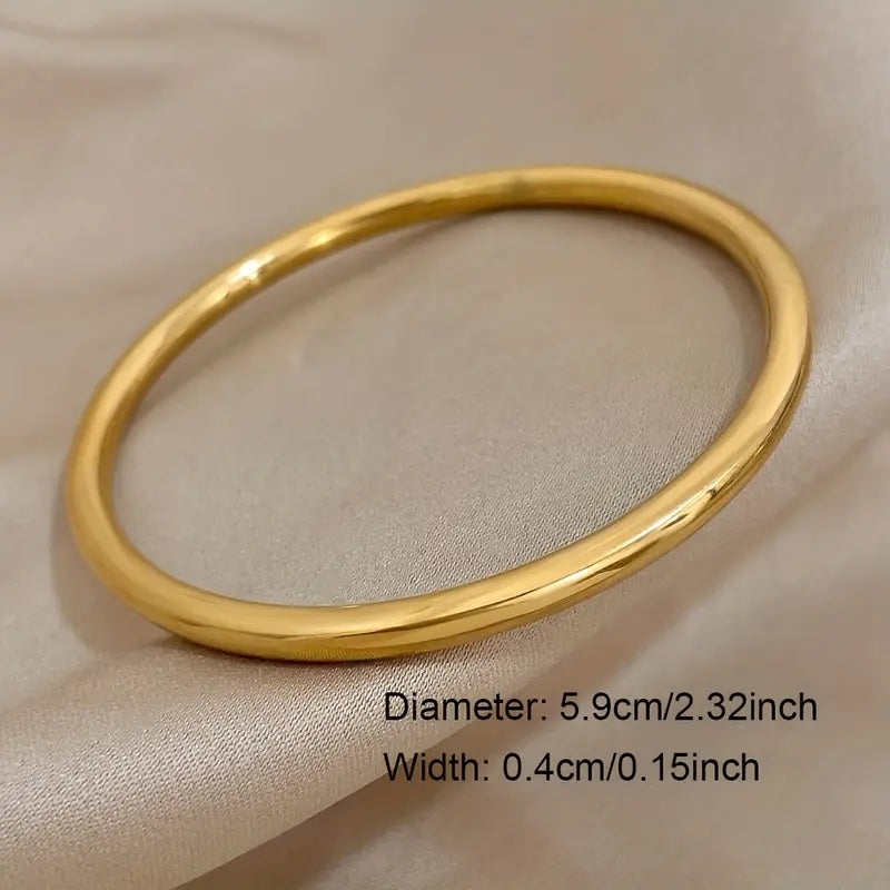 Elegant 4mm Golden-Tone Stainless Steel Bangle Bracelet for Women