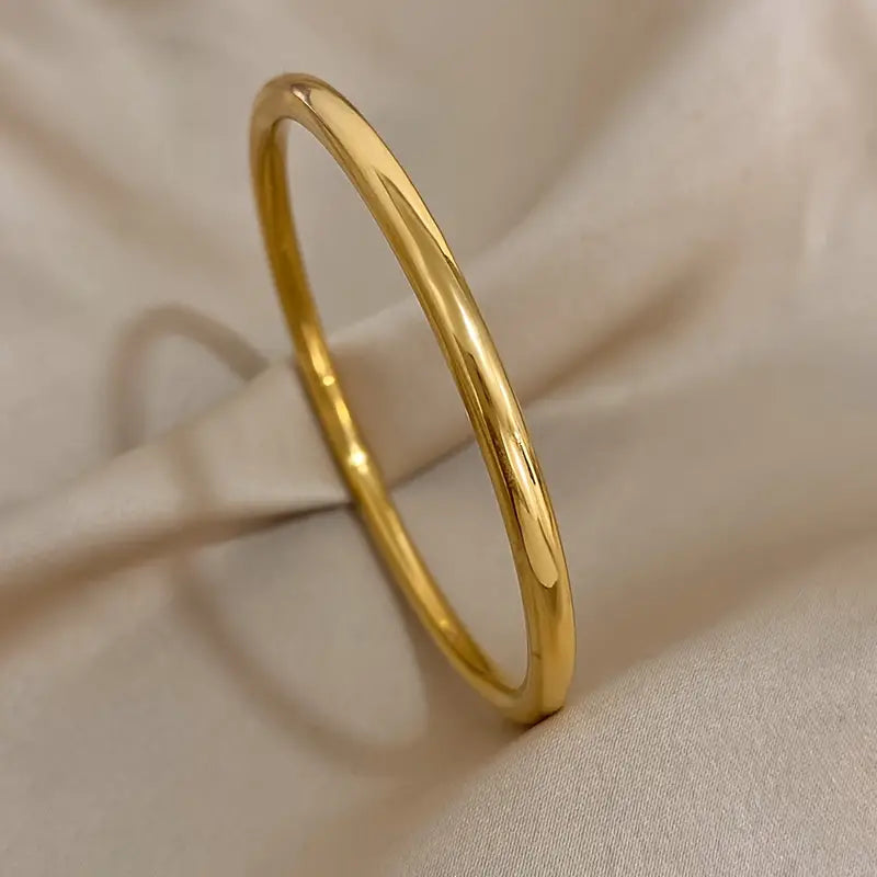 Elegant 4mm Golden-Tone Stainless Steel Bangle Bracelet for Women