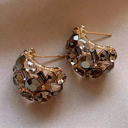 Elegant Vintage-Inspired Hoop Earrings with Sparkling Rhinestones