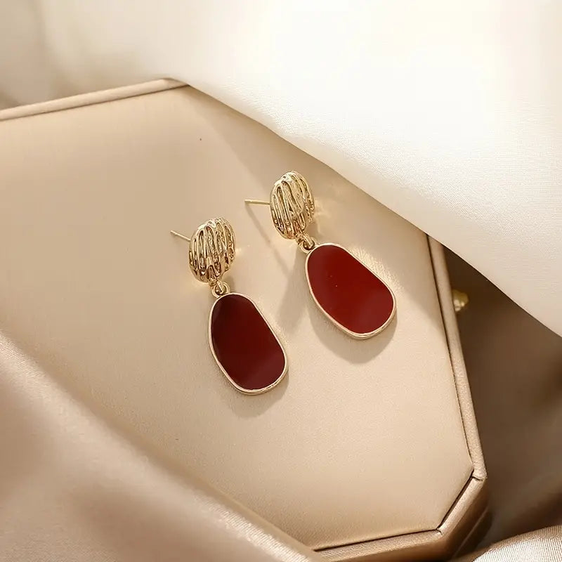 Red Teardrop Shape Drop Earrings