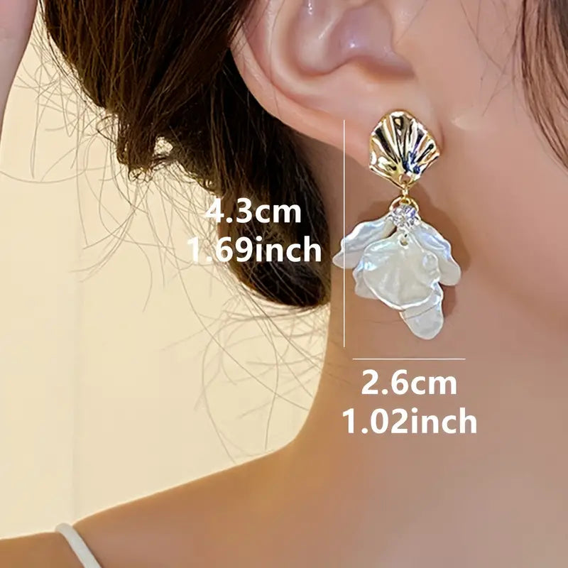 White Flower Petals Dangle Earrings