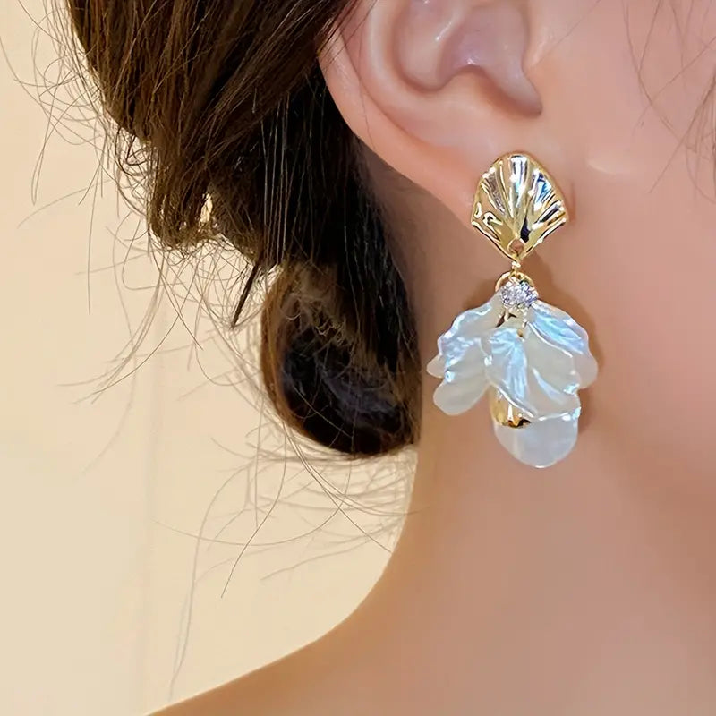 White Flower Petals Dangle Earrings